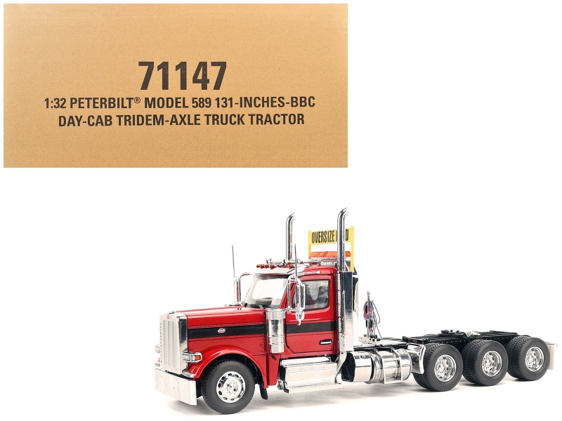 Peterbilt 589 Tridem-Axle Truck Tractor With Day Cab Legendary Red "Transport Series" 1/32 Diecast Model By Diecast Masters
