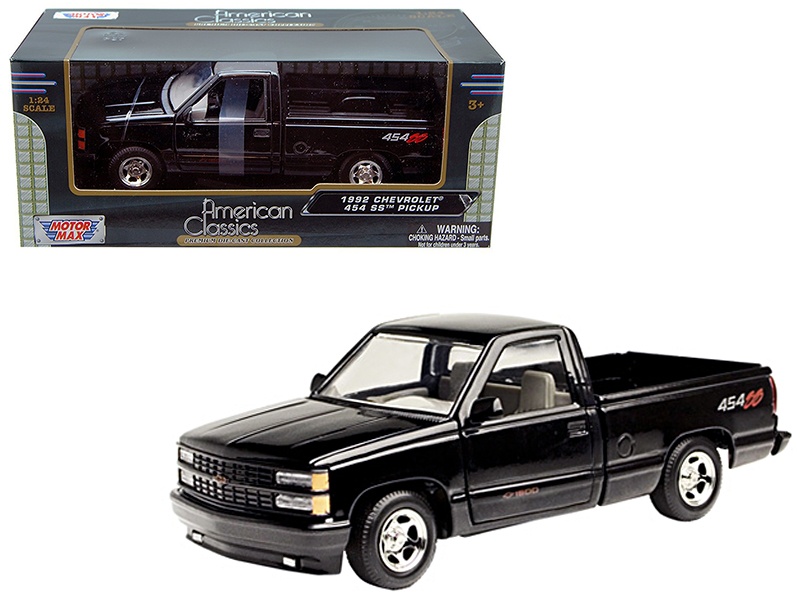1992 Chevrolet 454 Ss Pickup Truck Black 1/24 Diecast Model Car By Motormax