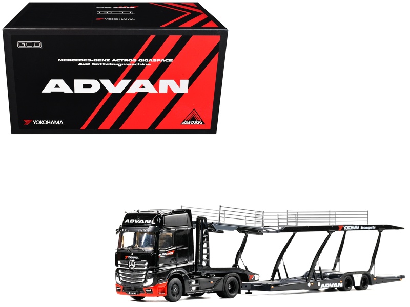 Mercedes-Benz Actros Gigaspace Auto Transporter "Advan Yokohama" Black 1/64 Diecast Model By Gcd