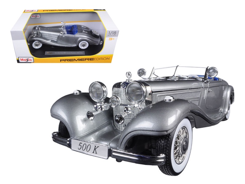 1936 Mercedes 500K Special Roadster Grey 1/18 Diecast Model Car By Maisto