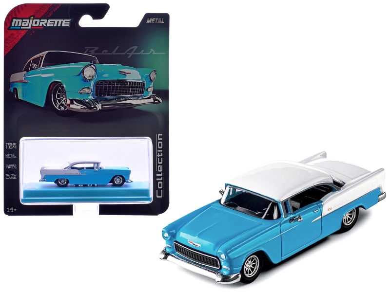 1955 Chevrolet Bel Air Blue And White "Collection" Series 1/64 Diecast Model Car By Majorette