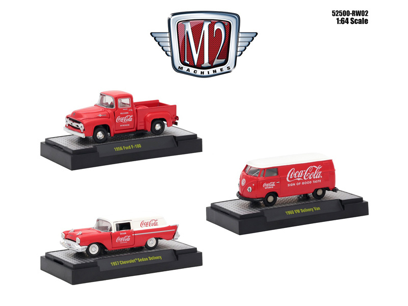"Coca-Cola" Set Of 3 Cars Release 2 Limited Edition To 4800 Pieces Worldwide Hobby Exclusive 1/64 Diecast Models By M2 Machines