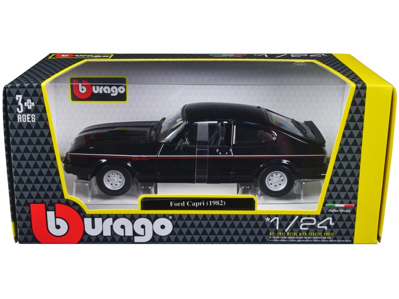 1973 Ford Capri Black With Stripes 1/24 Diecast Model Car By Bburago