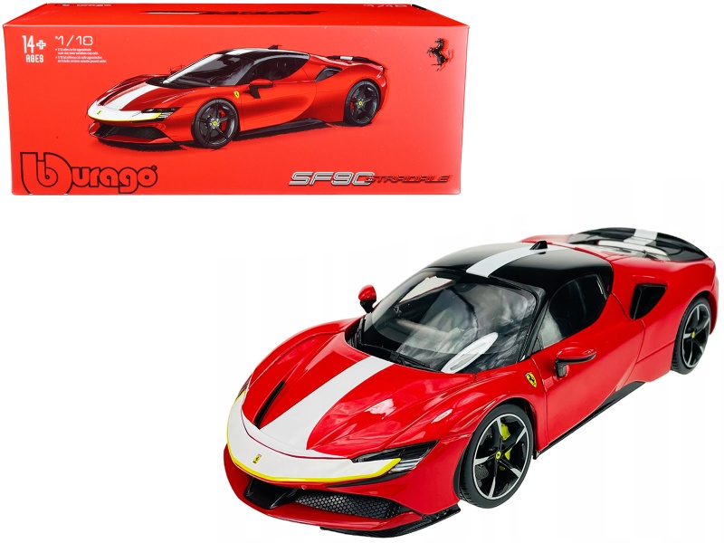 Ferrari SF90 Stradale Assetto Fiorano Red with White Stripes 1/18 Diecast Model Car by Bburago