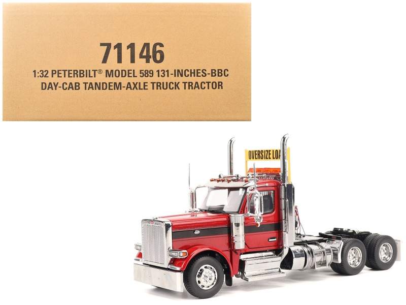 Peterbilt 589 Tandem-Axle Truck Tractor With Day Cab Legendary Red "Transport Series" 1/32 Diecast Model By Diecast Masters