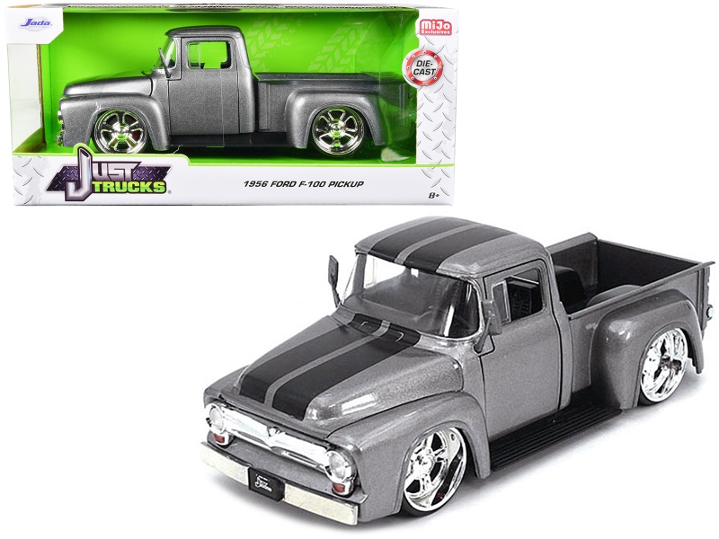 1956 Ford F-100 Pickup Truck Gray Metallic With Black Stripes "Just Trucks" Series 1/24 Diecast Model Car By Jada