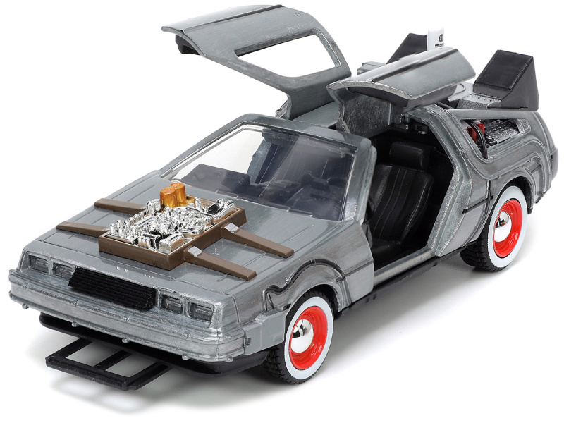 Delorean Dmc (Time Machine) Brushed Metal "Back To The Future Part Iii" (1990) Movie "Hollywood Rides" Series 1/32 Diecast Model Car By Jada