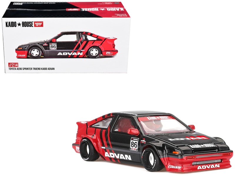 Toyota Ae86 Sprinter Trueno Rhd (Right Hand Drive) #86 "Kaido Advan" Black And Red (Designed By Jun Imai) "Kaido House" Special 1/64 Diecast Model Car By Mini Gt