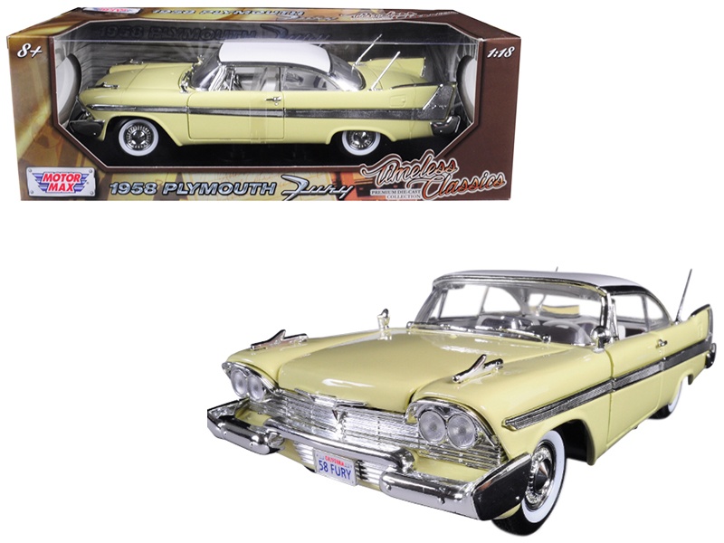 1958 Plymouth Fury "Timeless Classics" Yellow With White Top 1/18 Diecast Model Car By Motormax