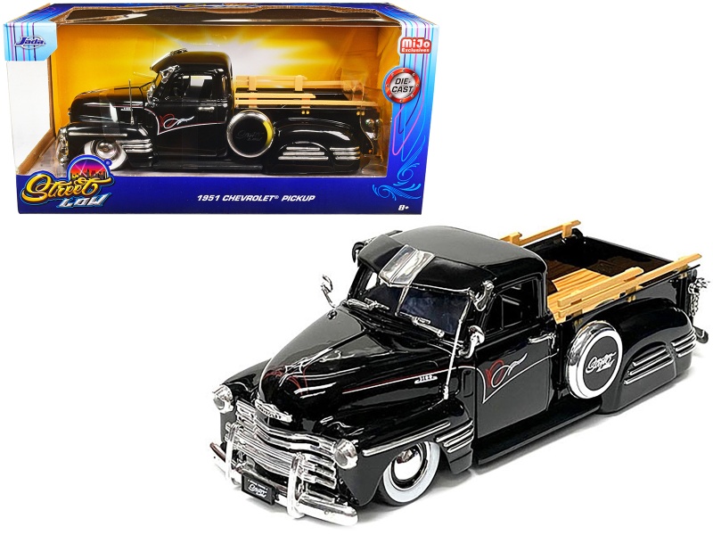 1951 Chevrolet 3100 Pickup Truck Lowrider Black With Graphics "Street Low" Series 1/24 Diecast Model Car By Jada