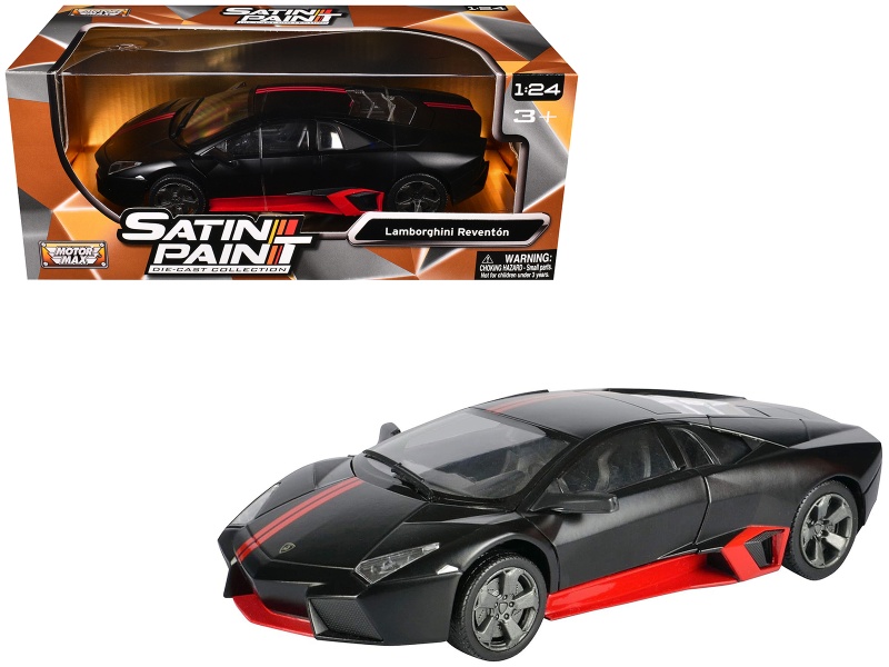 Lamborghini Reventon Matt Black With Red Stripes "Satin Paint" Series 1/24 Diecast Model Car By Motormax
