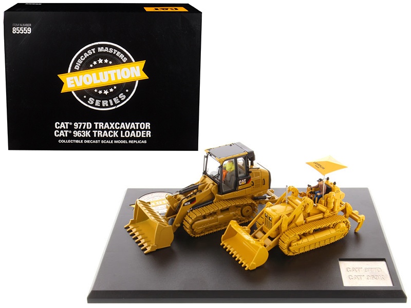 Cat Caterpillar 977D Traxcavator (Circa 1955-1960) And Cat Caterpillar 963K Track Loader (Current) With Operators "Evolution Series" 1/50 Diecast Models By Diecast Masters