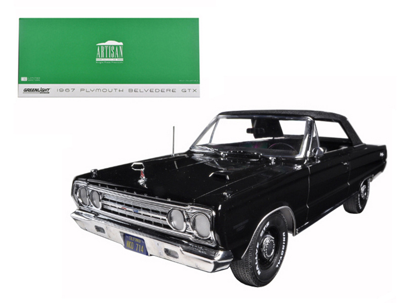 1967 Plymouth Belvedere Gtx Convertible Black 1/18 Diecast Model Car By Greenlight