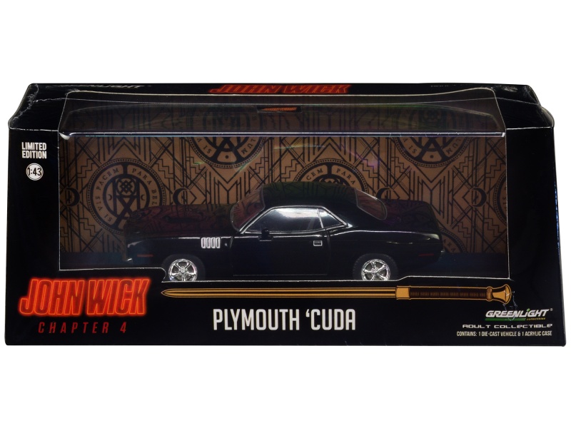 1971 Plymouth Barracuda Black John Wick: Chapter 4 (2023) 1/43 Diecast Model Car