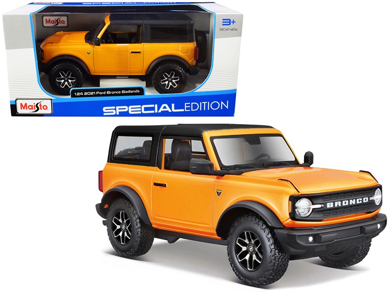 2021 Ford Bronco Badlands Orange Metallic With Black Top "Special Edition" 1/24 Diecast Model Car By Maisto