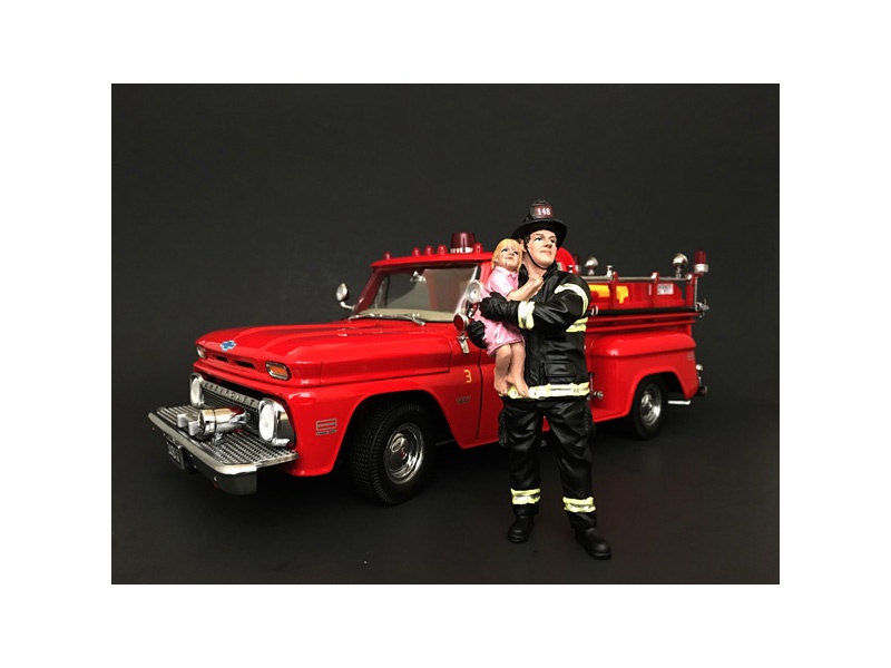 Firefighter Saving Life With Baby Figurine / Figure For 1:18 Models By American Diorama