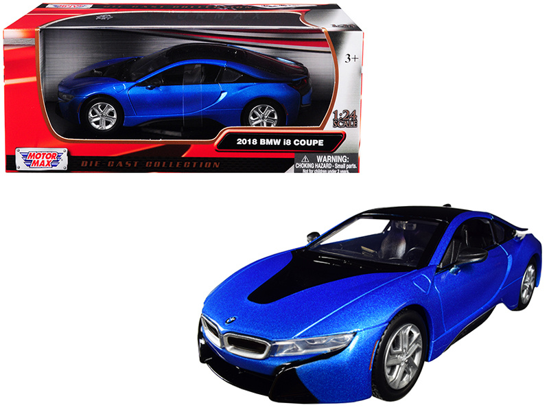 2018 Bmw I8 Coupe Metallic Blue With Black Top 1/24 Diecast Model Car By Motormax