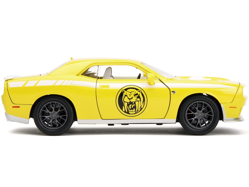 2015 Dodge Challenger Srt Hellcat Yellow With Graphics And Yellow Ranger Diecast Figure "Power Rangers" "Hollywood Rides" Series 1/24 Diecast Model Car By Jada