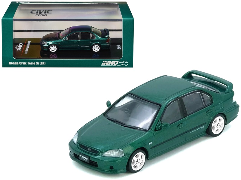 Honda Civic Ferio Si (Ek) Rhd (Right Hand Drive) Green Metallic 1/64 Diecast Model Car By Inno Models