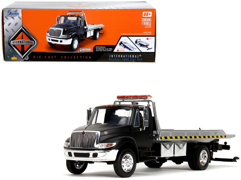 International Durastar 4400 Flatbed Tow Truck Matt Black 1/24 Diecast Model Car By Jada