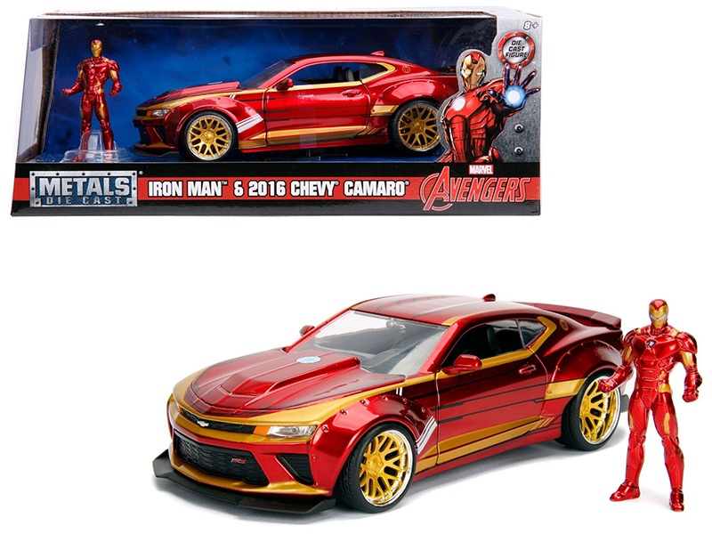 2016 Chevrolet Camaro With Iron Man Diecast Figure "Marvel" Series 1/24 Diecast Model Car By Jada