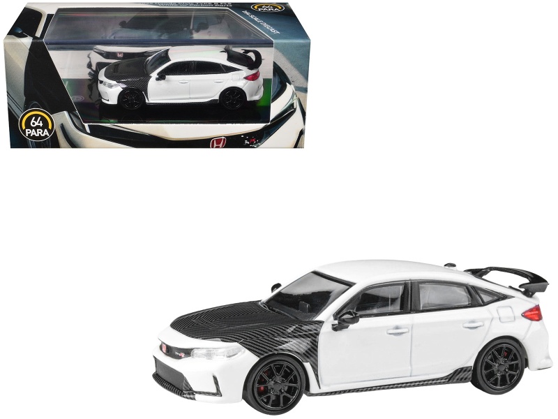 2025 Honda Civic Type R FL5 White with Carbon Hood and Accents 1:64 Diecast Model Car by Paragon Models