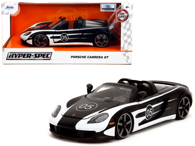 Porsche Carrera GT Convertible #05 Black With White Graphics - 1/24 Diecast Model Car by Jada