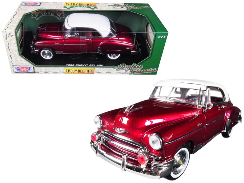1950 Chevrolet Bel Air Burgundy With White Roof 1/18 Diecast Model Car By Motormax