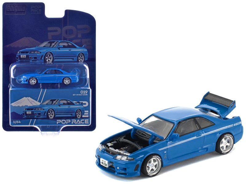 Gt-R R33 400R Rhd (Right Hand Drive) Champion Blue With White Stripes "Enigma Exclusive Edition" 1/64 Die Cast Model Car By Pop Race