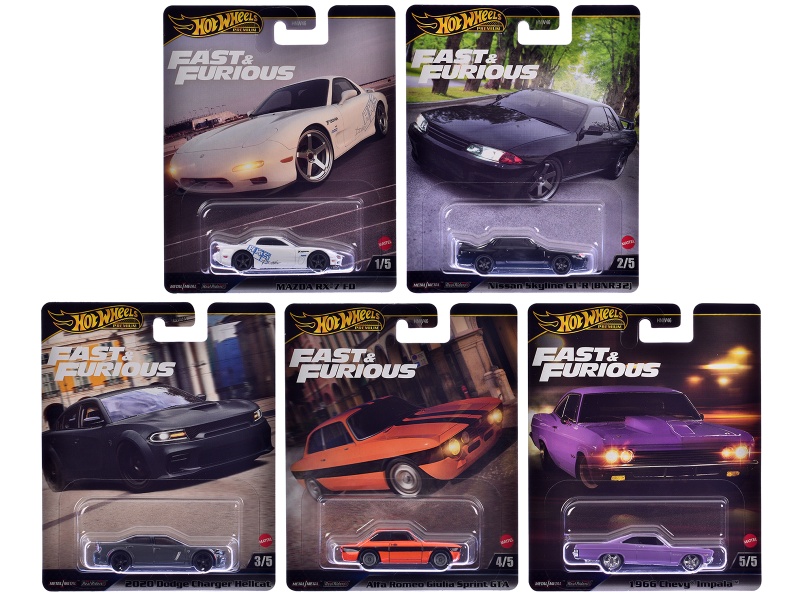 "Fast & Furious" 2025 5 Piece Set K Diecast Model Cars By Hot Wheels