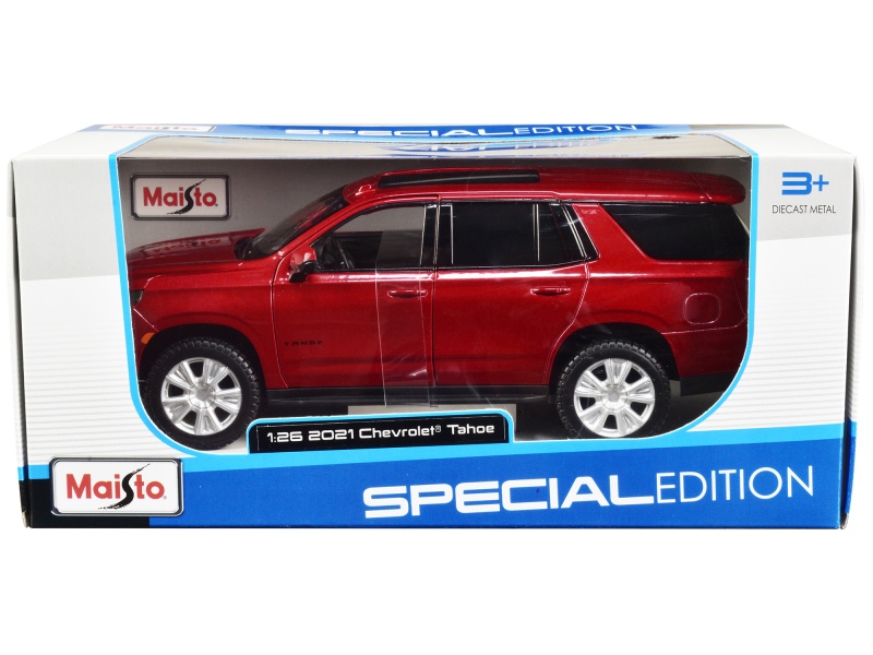 2021 Chevrolet Tahoe Red Metallic With Sunroof 1/24 Diecast Model Car By Maisto