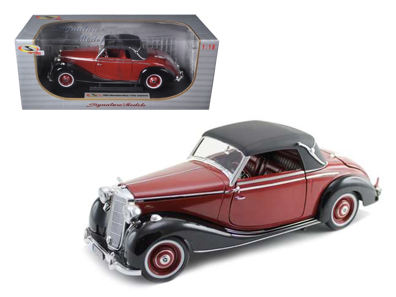 1950 Mercedes Benz 170S Cabriolet Burgundy And Black 1/18 Diecast Model Car By Signature Models