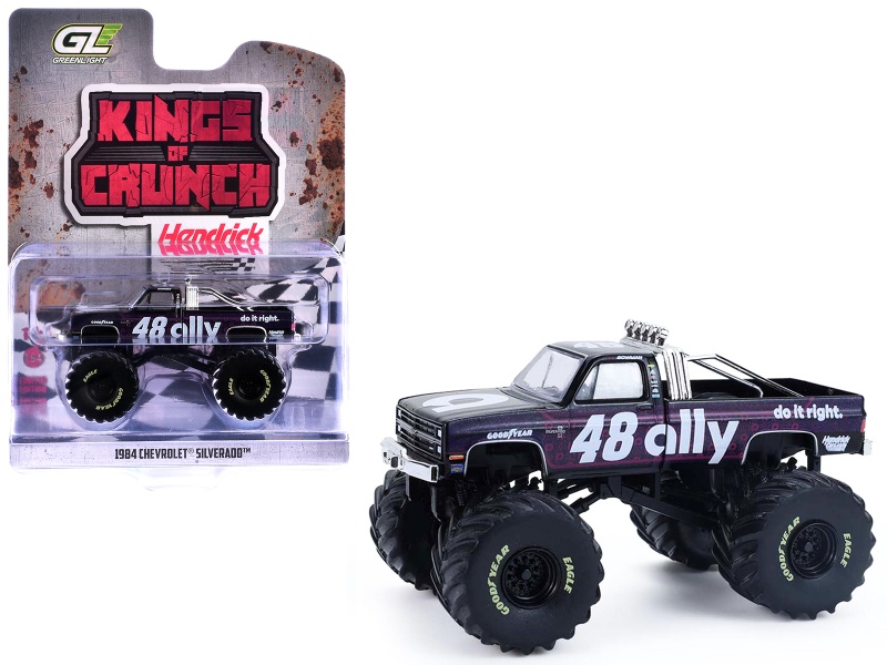 1984 Chevrolet Silverado Monster Truck #48 "Ally" Black And Purple With Graphics "Kings Of Crunch - Hendrick Motorsports Tribute" Special Edition 1/64 Diecast Model Car By Greenlight