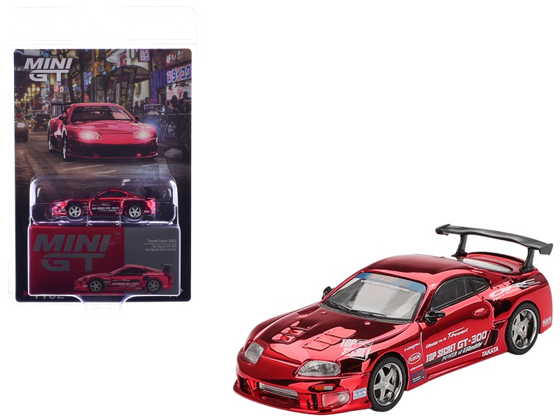 Toyota Supra (A80) Top Secret Gt-300 Rhd (Right Hand Drive) Red Chrome Limited Edition 1/64 Die Cast Model Car By Mini Gt
