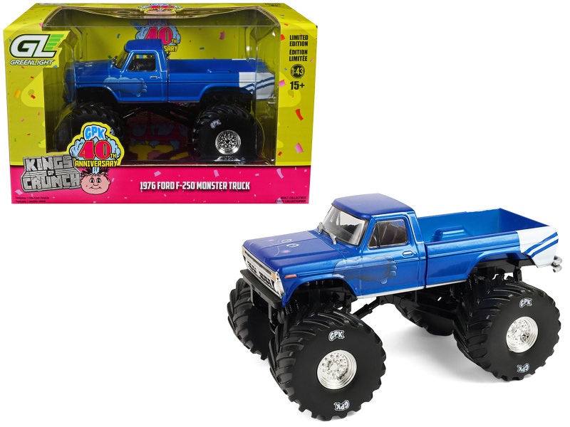 1976 Ford F-250 Monster Truck "Garbage Pail Kids 40Th Anniversary - Buck Truck" Blue Metallic With Graphics "Kings Of Crunch" Series 1/43 Diecast Model Car By Greenlight