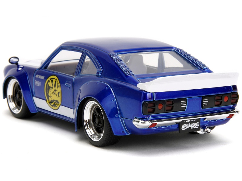 1974 Mazda Rx-3 Candy Blue With White Interior And Graphics And Blue Ranger Diecast Figure "Power Rangers" "Hollywood Rides" Series 1/24 Diecast Model Car By Jada
