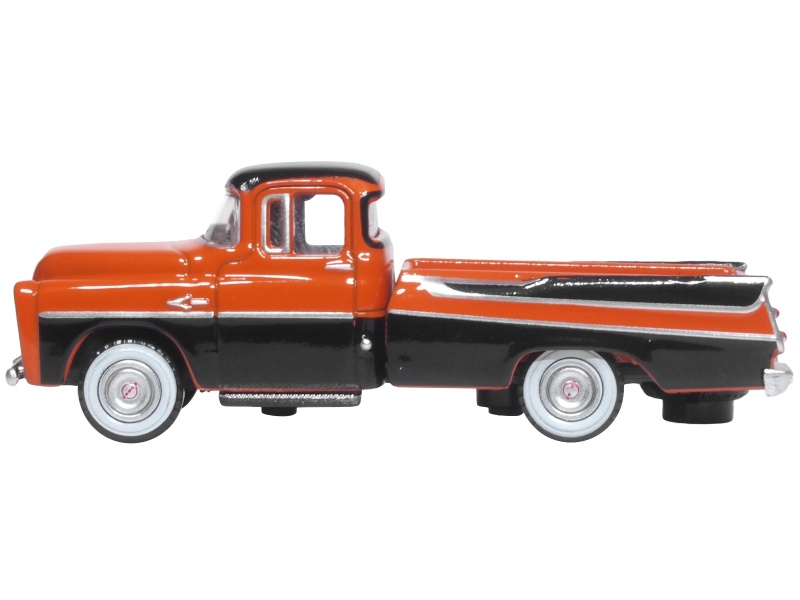 1957 Dodge D100 Sweptside Pickup Truck Omaha Orange And Jewel Black 1/87 (Ho) Scale Diecast Model Car By Oxford Diecast