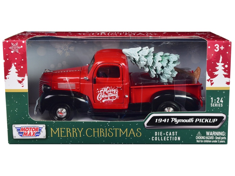 1941 Plymouth Pickup Truck Red And Black Merry Christmas Diecast Model Car by Motormax 1/24 Scale