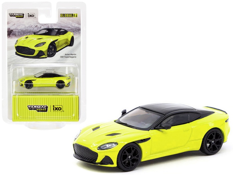 Aston Martin Dbs Superleggera Yellow Metallic With Black Top "Global64" Series 1/64 Diecast Model Car By Tarmac Works