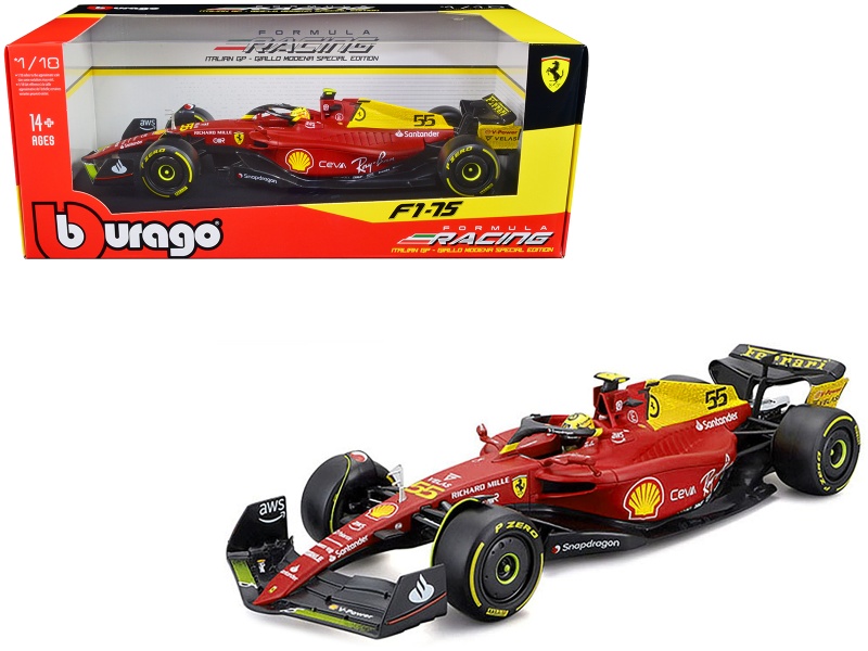 Ferrari F1-75 #55 Carlos Sainz "Giallo Modena" Formula One F1 Italian Gp (2022) "Formula Racing" Series 1/18 Diecast Model Car By Bburago