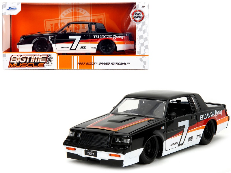 1987 Buick Grand National #7 'Buick Racing' Black And White With Stripes Diecast Model Car - Jada Bigtime Muscle Series