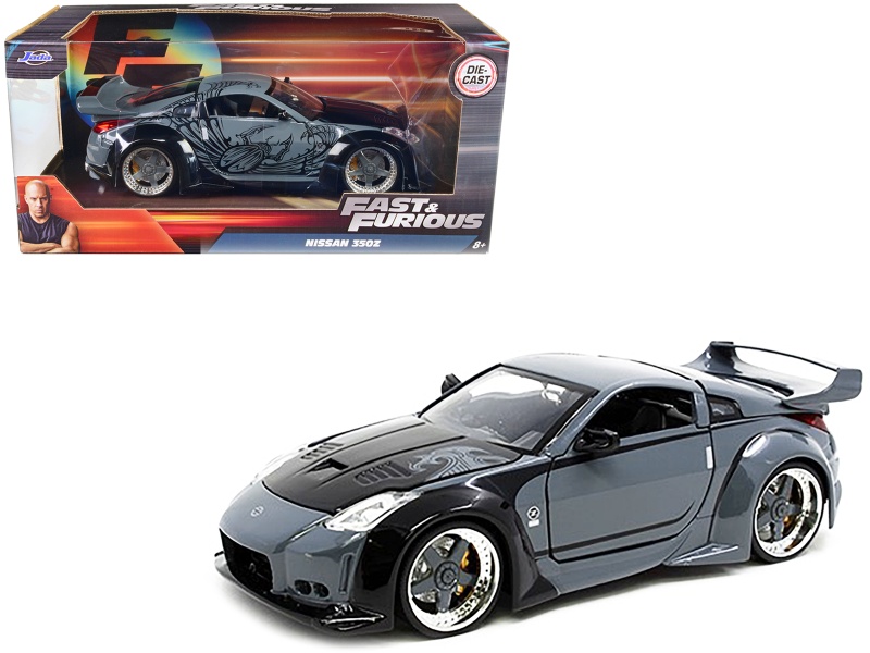 D.K.'S Nissan 350Z Gray And Black With Graphics "Fast & Furious" Movie 1/24 Diecast Model Car By Jada