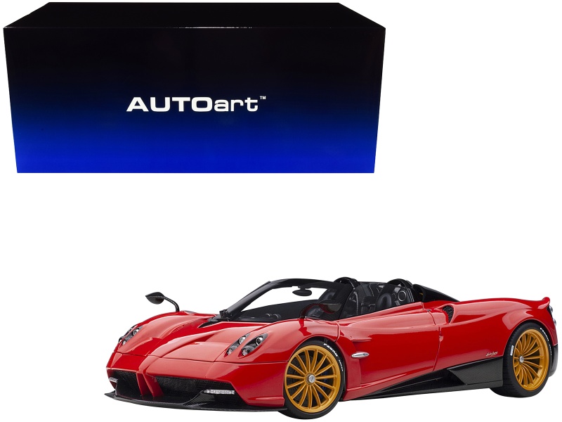 Pagani Huayra Roadster Rosso Monza Red And Carbon With Luggage Set 1/18 Model Car By Autoart