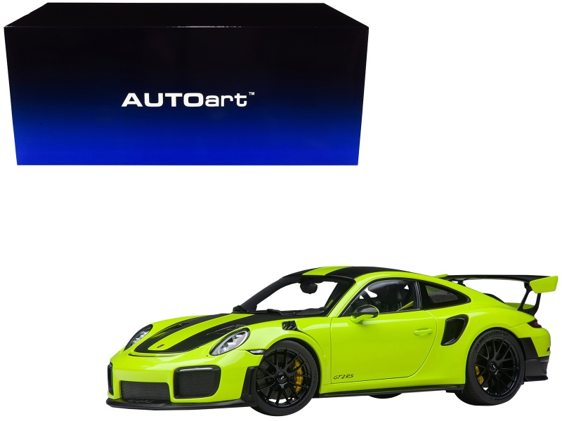 Porsche 911 (991.2) Gt2 Rs Weissach Package Acid Green With Carbon Stripes 1/18 Model Car By Autoart