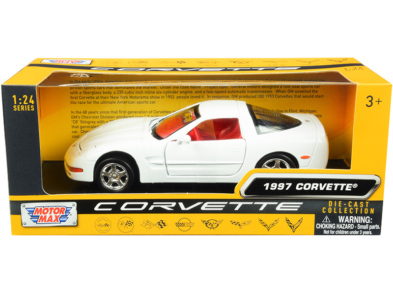 1997 Chevrolet Corvette C5 Coupe White With Red Interior "History Of Corvette" Series 1/24 Diecast Model Car By Motormax