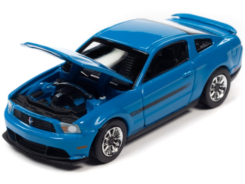 2012 Ford Mustang Gt/Cs Grabber Blue With Black Stripes "Modern Muscle" Limited Edition 1/64 Diecast Model Car By Auto World