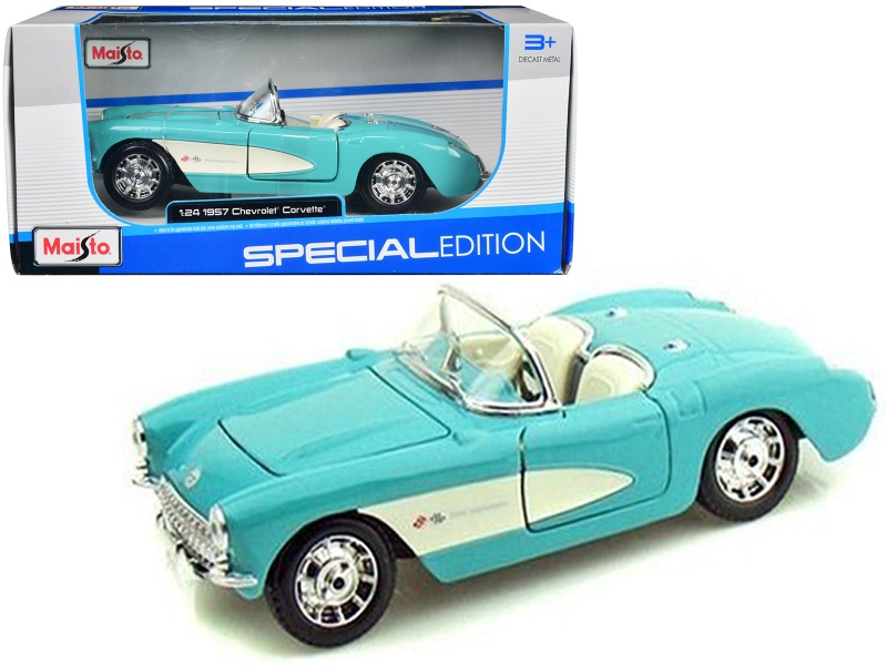 1957 Chevrolet Corvette Convertible Turquoise 1/24 Diecast Model Car By Maisto