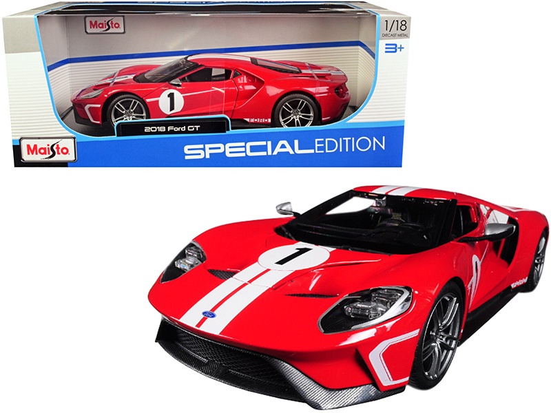 2018 Ford Gt #1 Red With White Stripes Heritage Special Edition 1/18 Diecast Model Car By Maisto