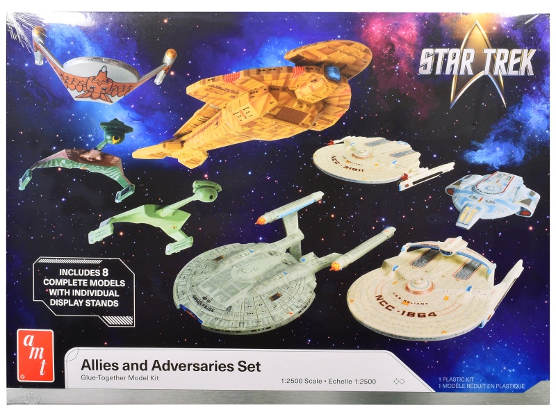 Skill 2 Model Kit Allies And Adversaries Space Ship Set "Star Trek" Franchise 1/2500 Scale Model By Amt