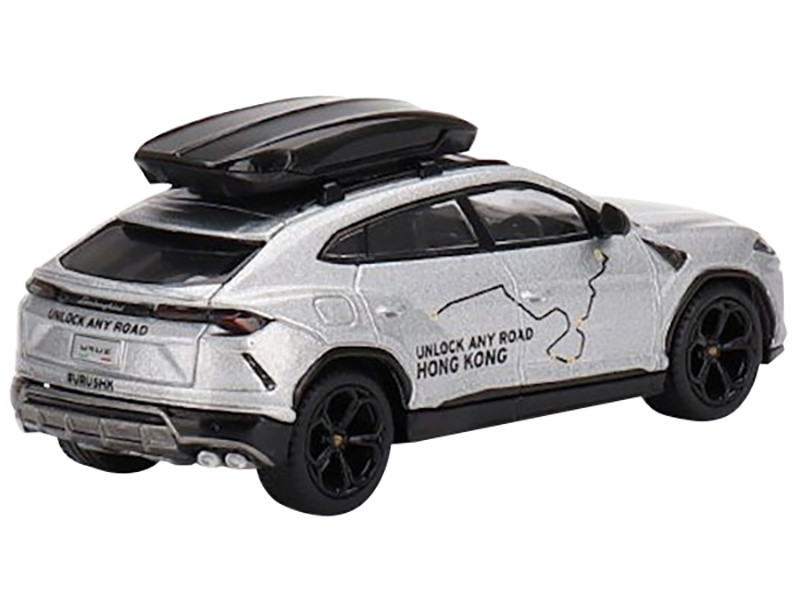 Lamborghini Urus With Roof Box "Unlock Any Road Hong Kong" Silver Metallic Limited Edition 1/64 Diecast Model Car By True Scale Miniatures